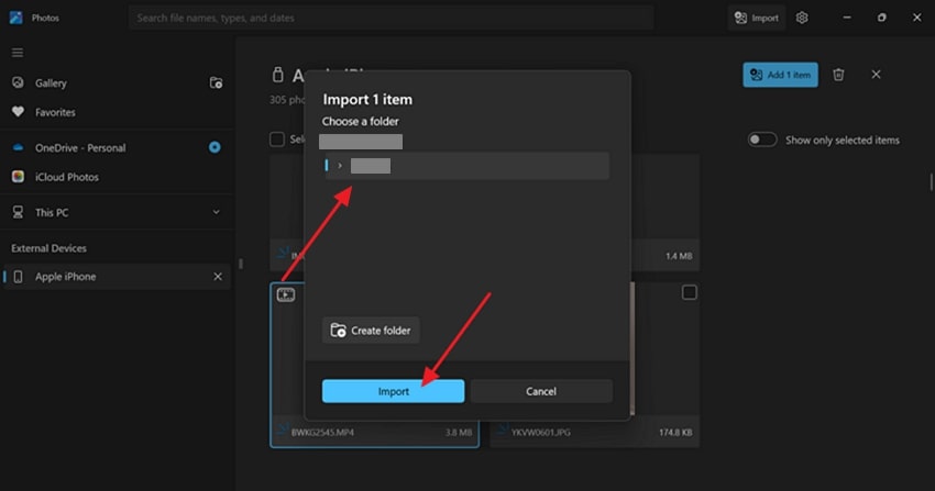 select sd card and import button