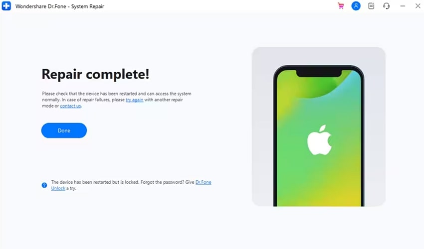 get repair complete confirmation screen